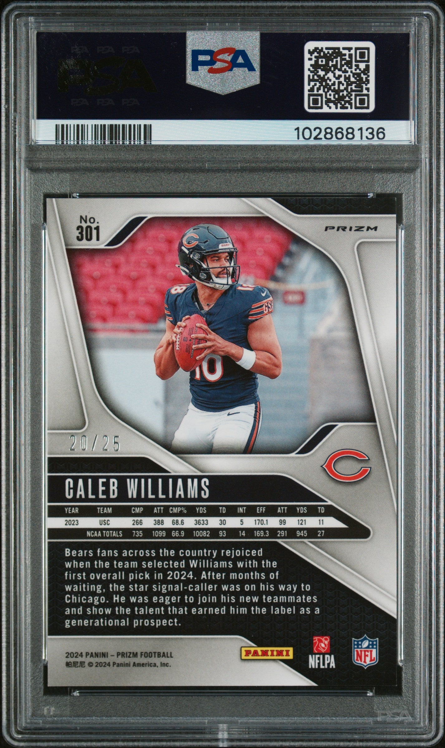 2024 Panini Prizm #301 Caleb Williams Navy Camo PSA 9