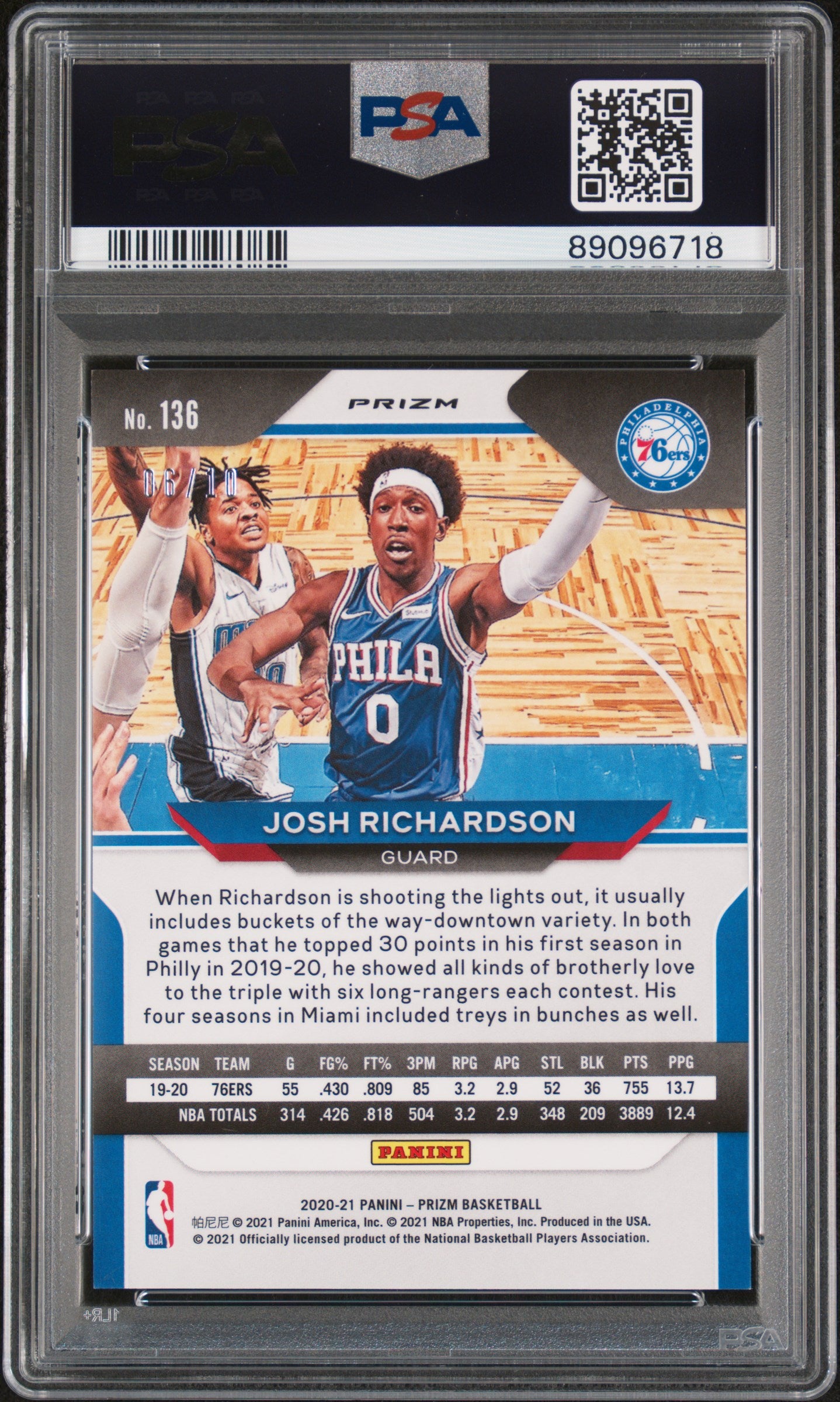 2020 Panini Prizm #136 Josh Richardson Gold Prizm PSA 9
