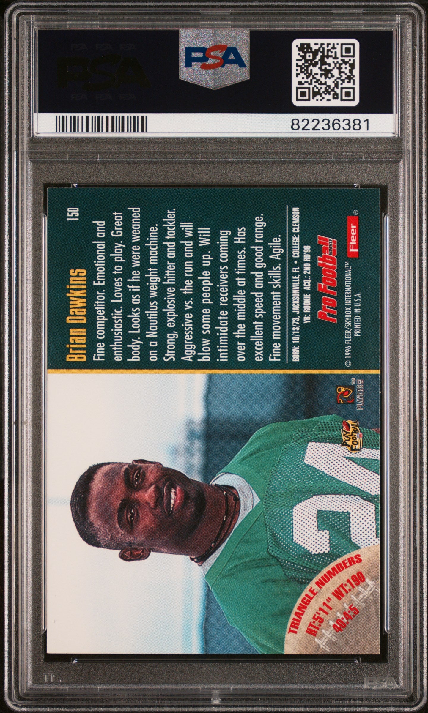 1996 Fleer #150 Brian Dawkins PSA 9