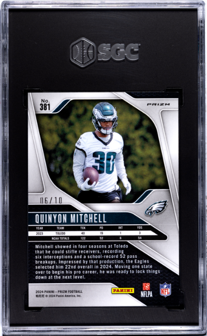 2024 Panini Prizm #381 Quinyon Mitchell Gold Shim. Prizm SGC 9.5