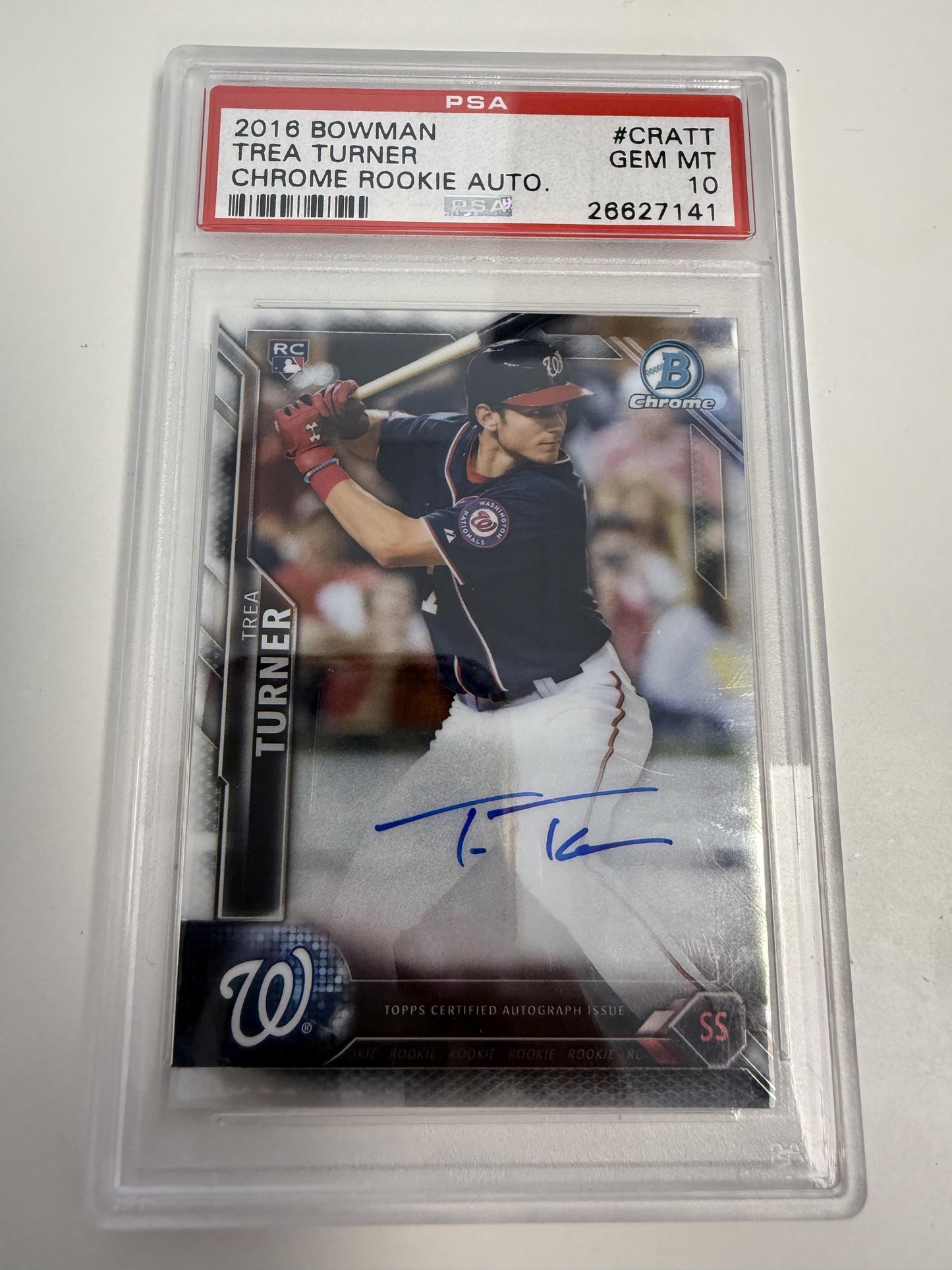 2016 Bowman Chrome Rookie Autographs #CRATT Trea Turner Chrome Auto PSA 10