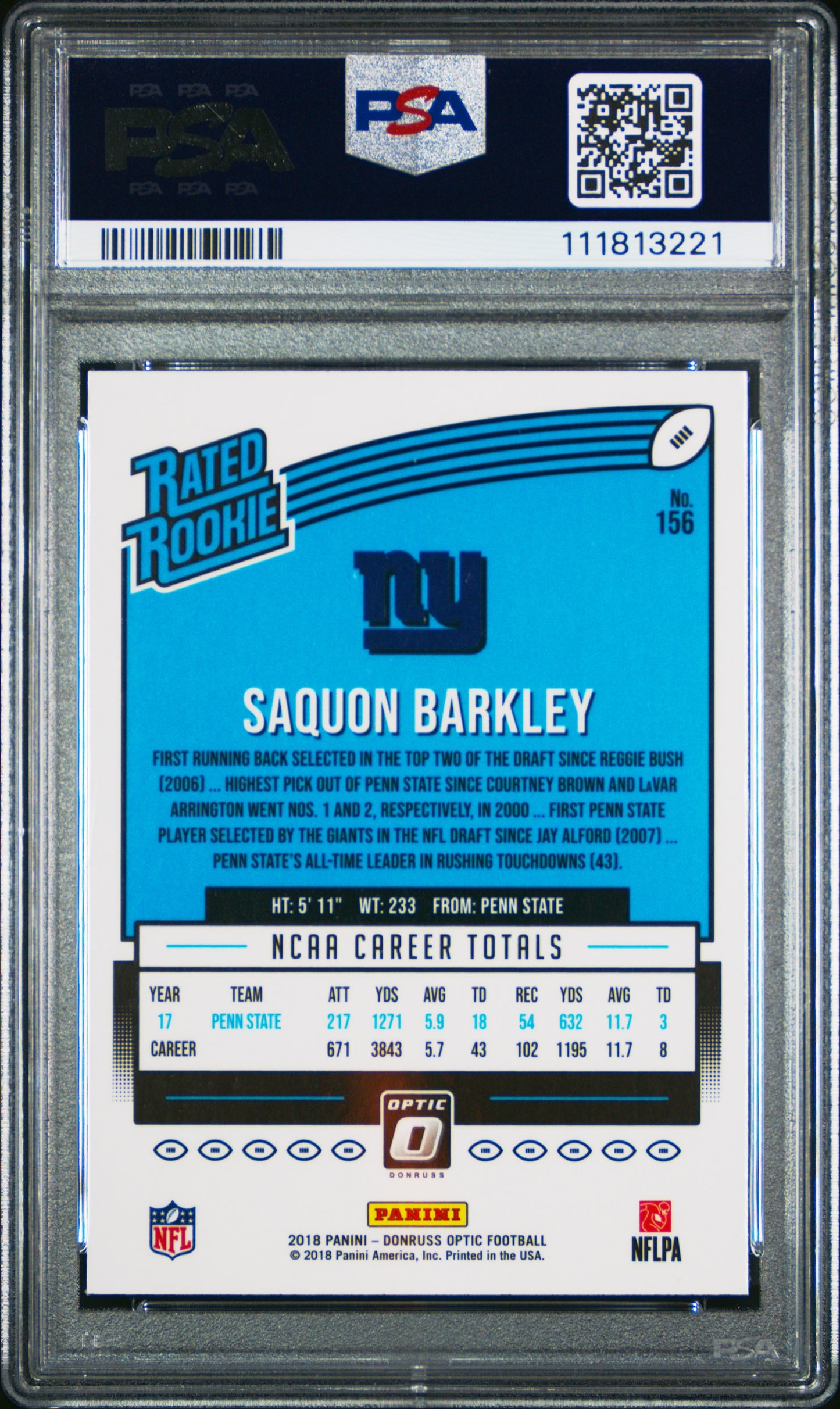 2018 Panini Donruss Optic #156 Saquon Barkley PSA 9 (2)