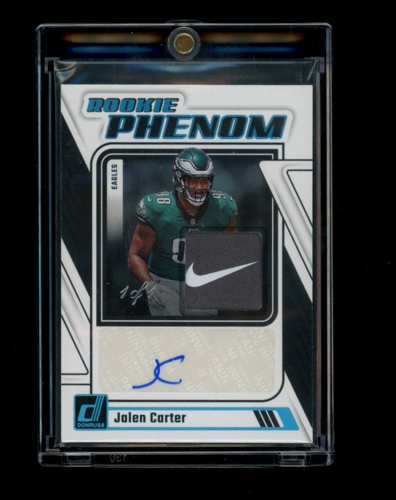 2023 Donruss #RPJ-JCAR Jalen Carter Rookie Phenom Jerseys Brand Logo #/1