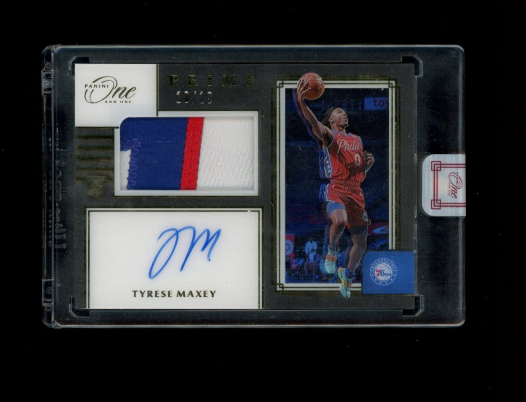 2020-21 Panini One and One #PRJ-TYM Tyrese Maxey Rookie Jersey Auto Gold #/10