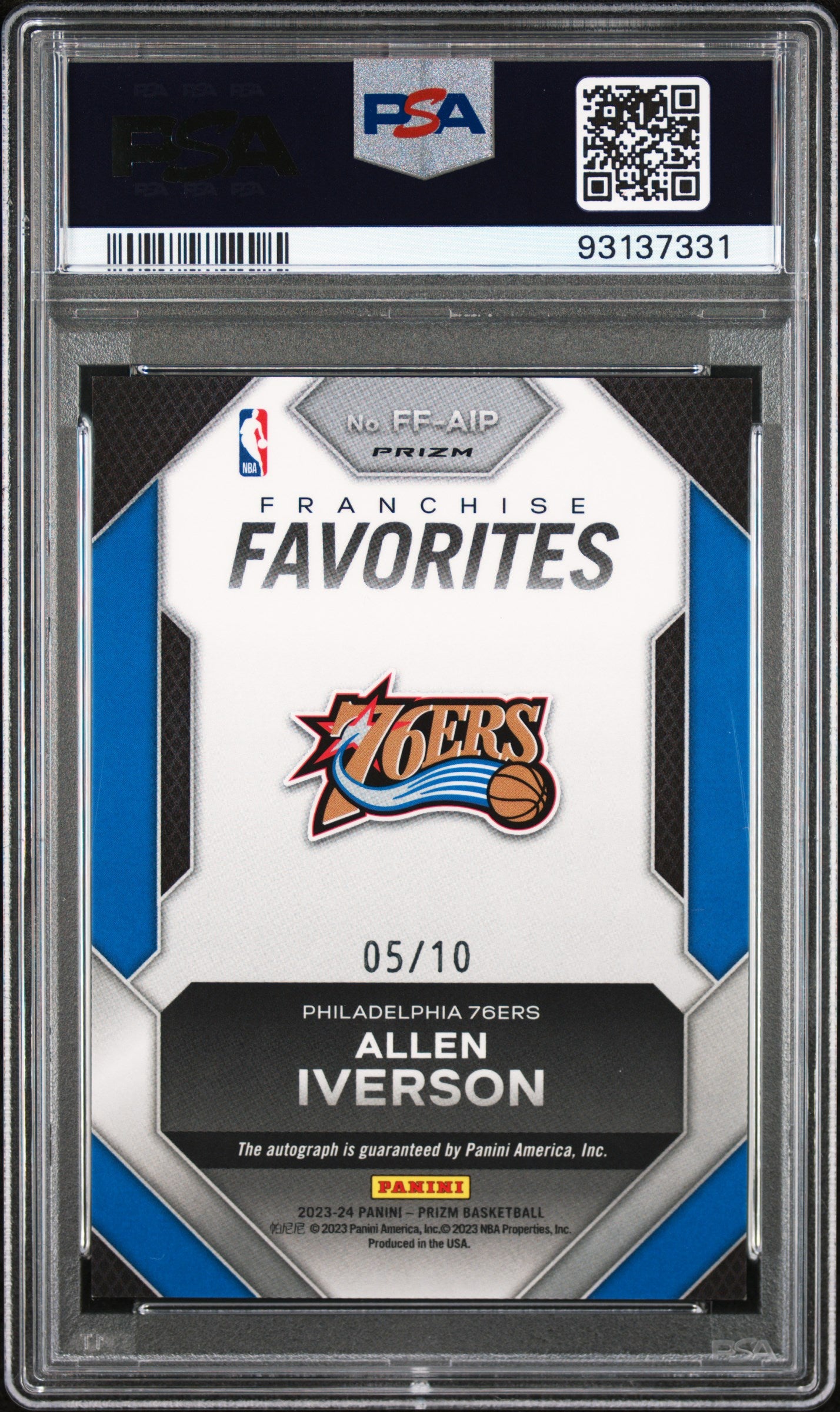 2023 Panini Prizm Favorites Signatures #FFAIP Allen Iverson Gold /10 PSA 9
