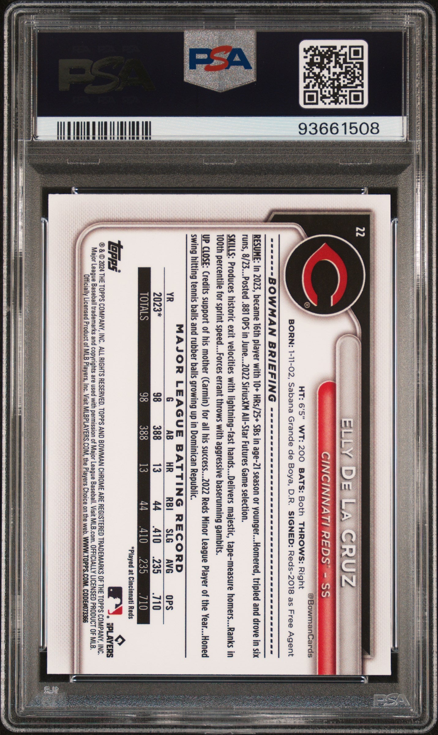 2024 Bowman Mega Box Chrome #22 Elly De La Cruz PSA 9