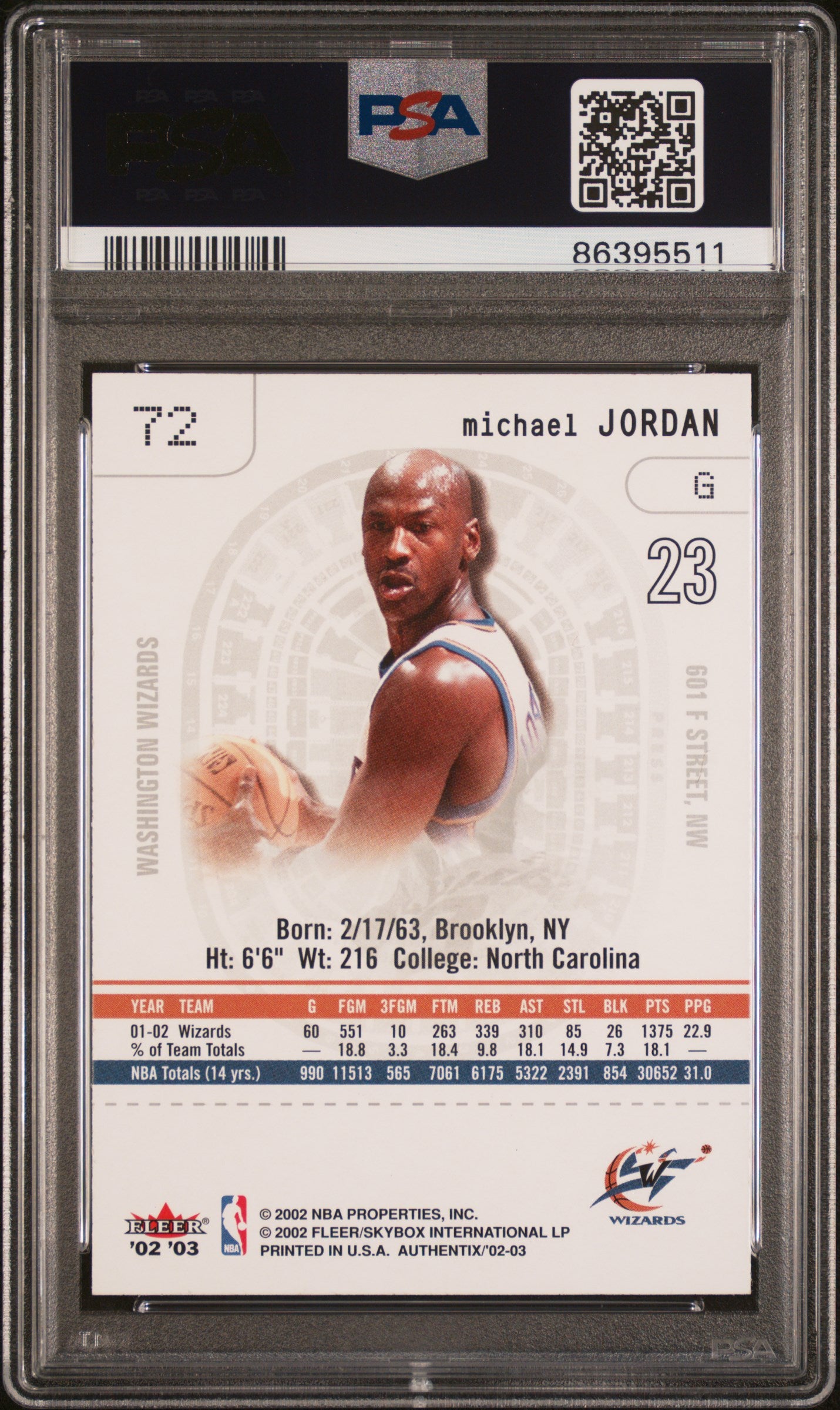 2002 Fleer Authentix #72 Michael Jordan PSA 10