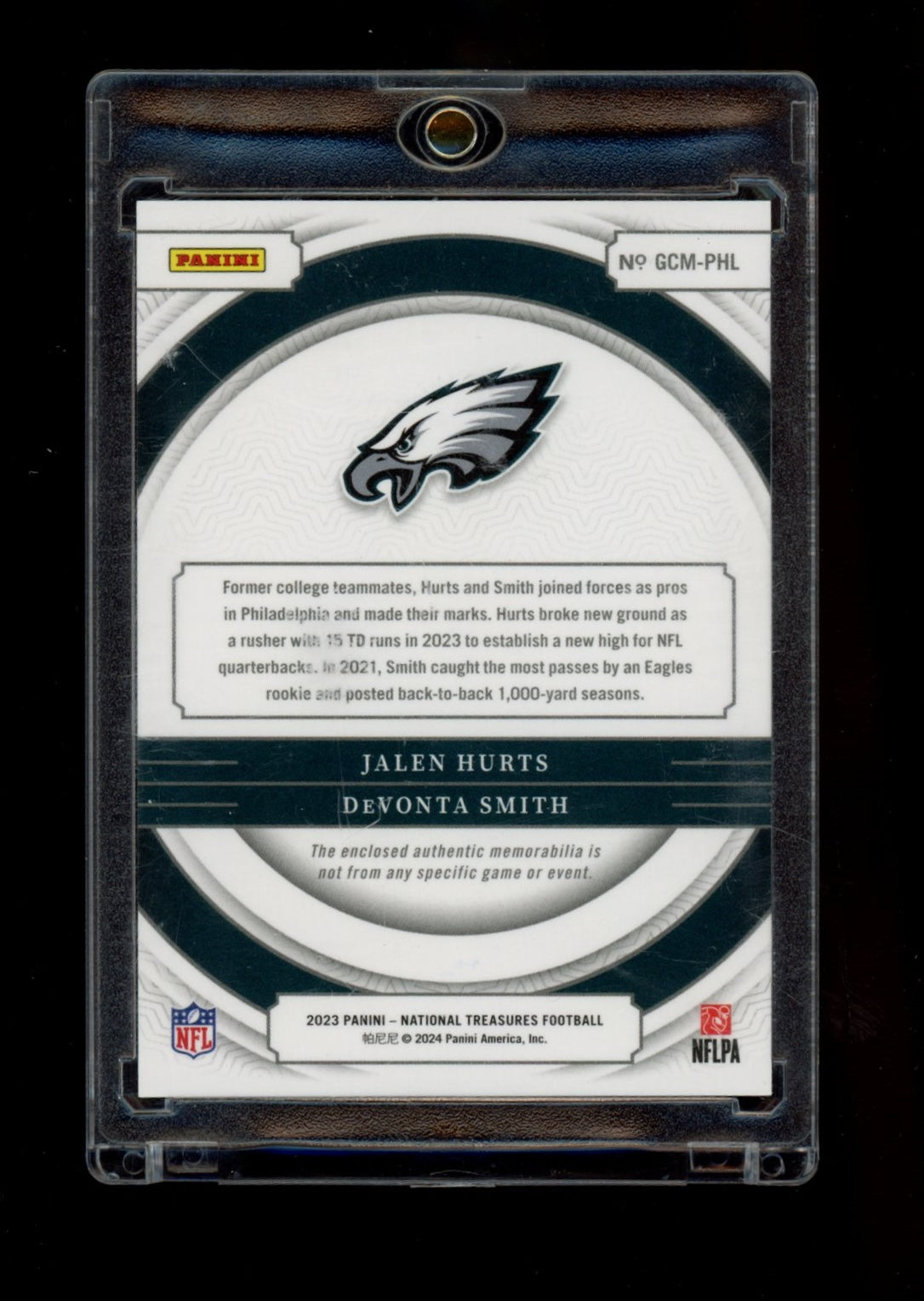 2023 Panini National Treasures #GCM-PHL Jalen Hurts / Smith NFL Gear /99