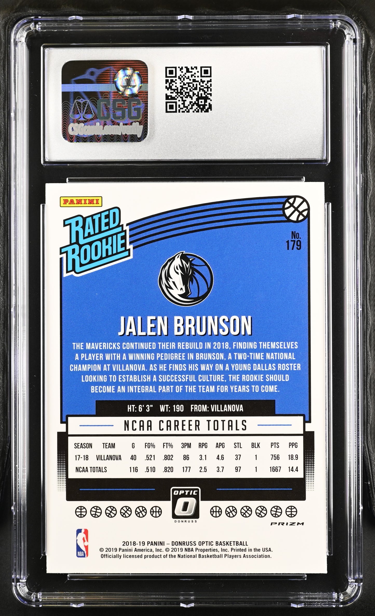 2018-19 Optic #179 Jalen Brunson CGC 9.5
