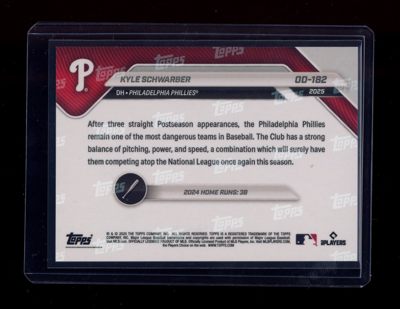 2025 Topps Now Road to Opening Day Phillies #OD-182 Kyle Schwarber Red #/5