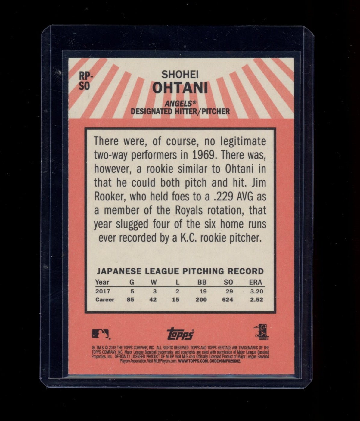 2018 Topps Heritage #RP-SO Shohei Ohtani Rookie Performers