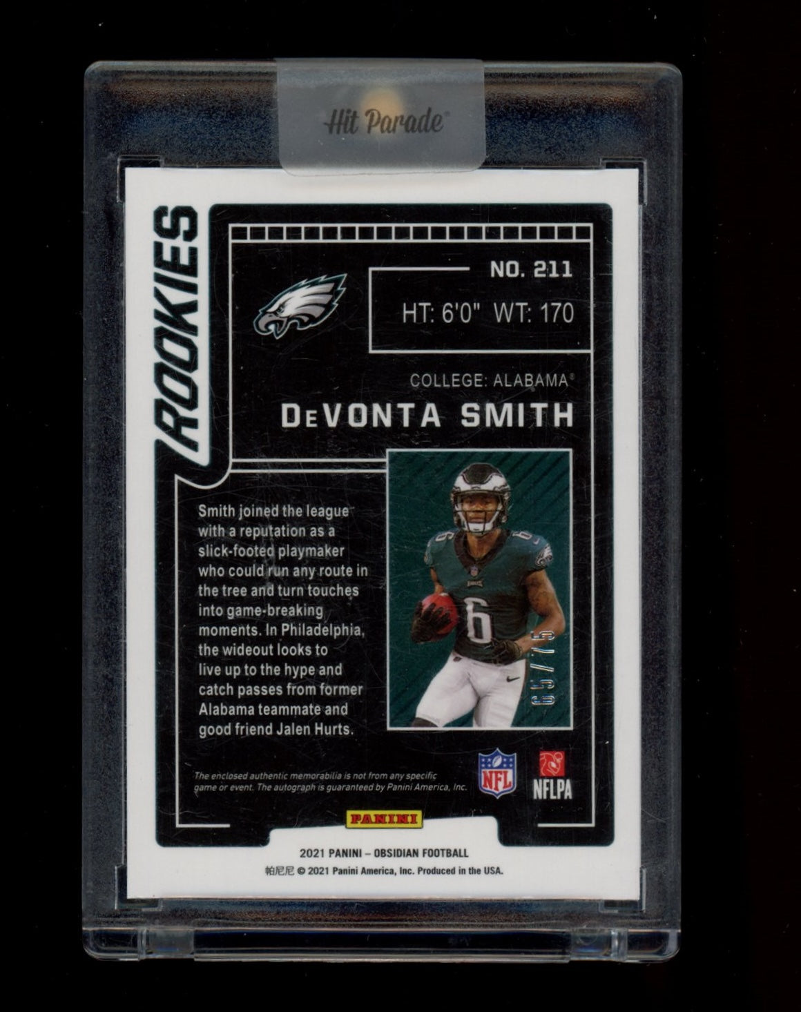 2021 Panini Obsidian #211 DeVonta Smith Electric Etch Orange #/75