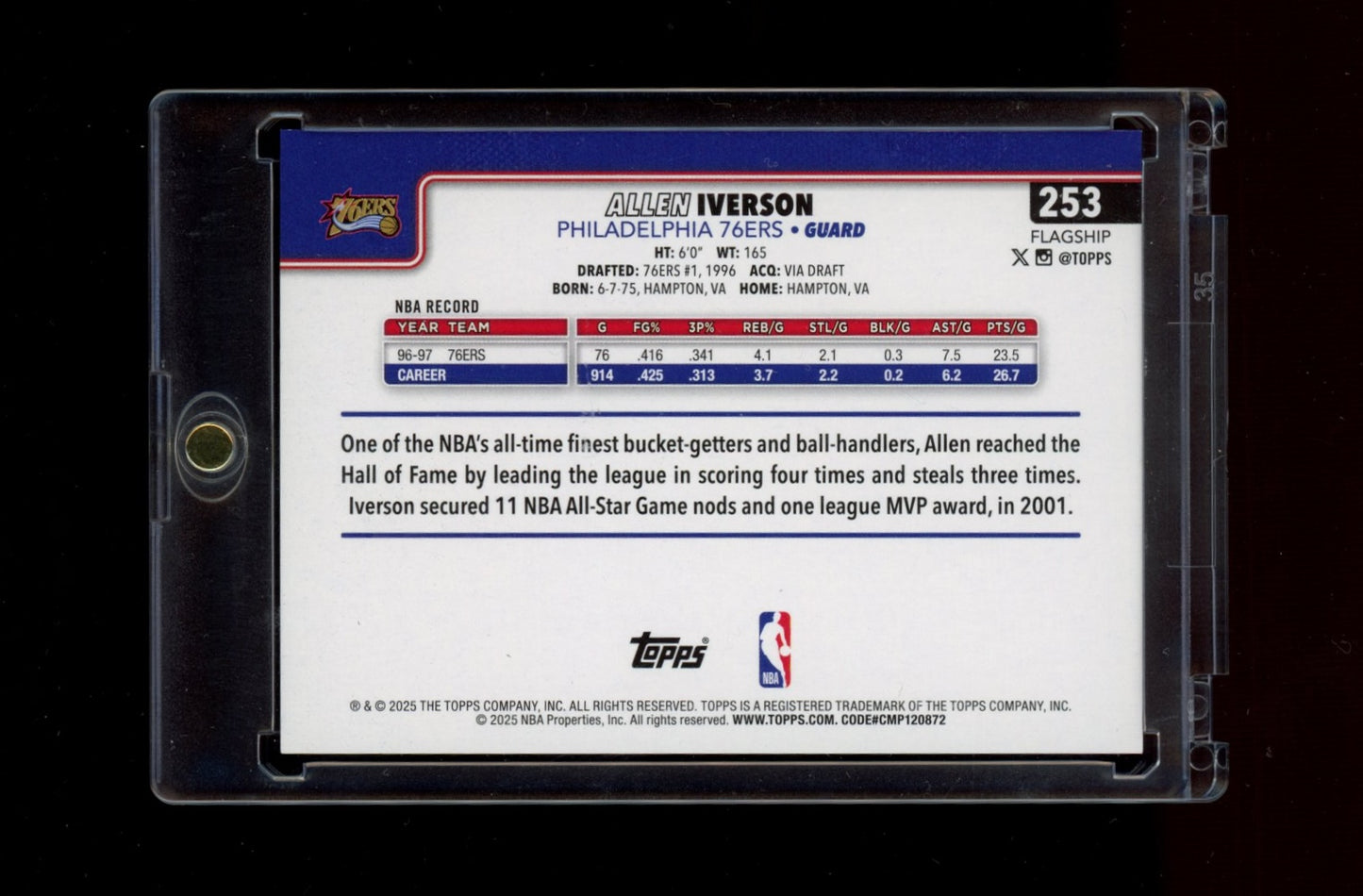 2025-26 Topps #253 Allen Iverson Orange Holo Foil #/25