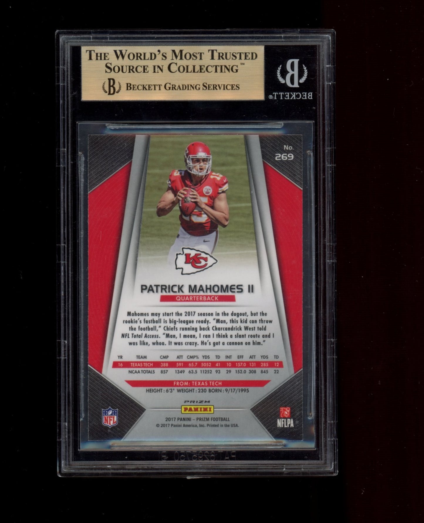 2017 Panini Prizm Prizms Red White and Blue #269 Patrick Mahomes II BGS 9.5