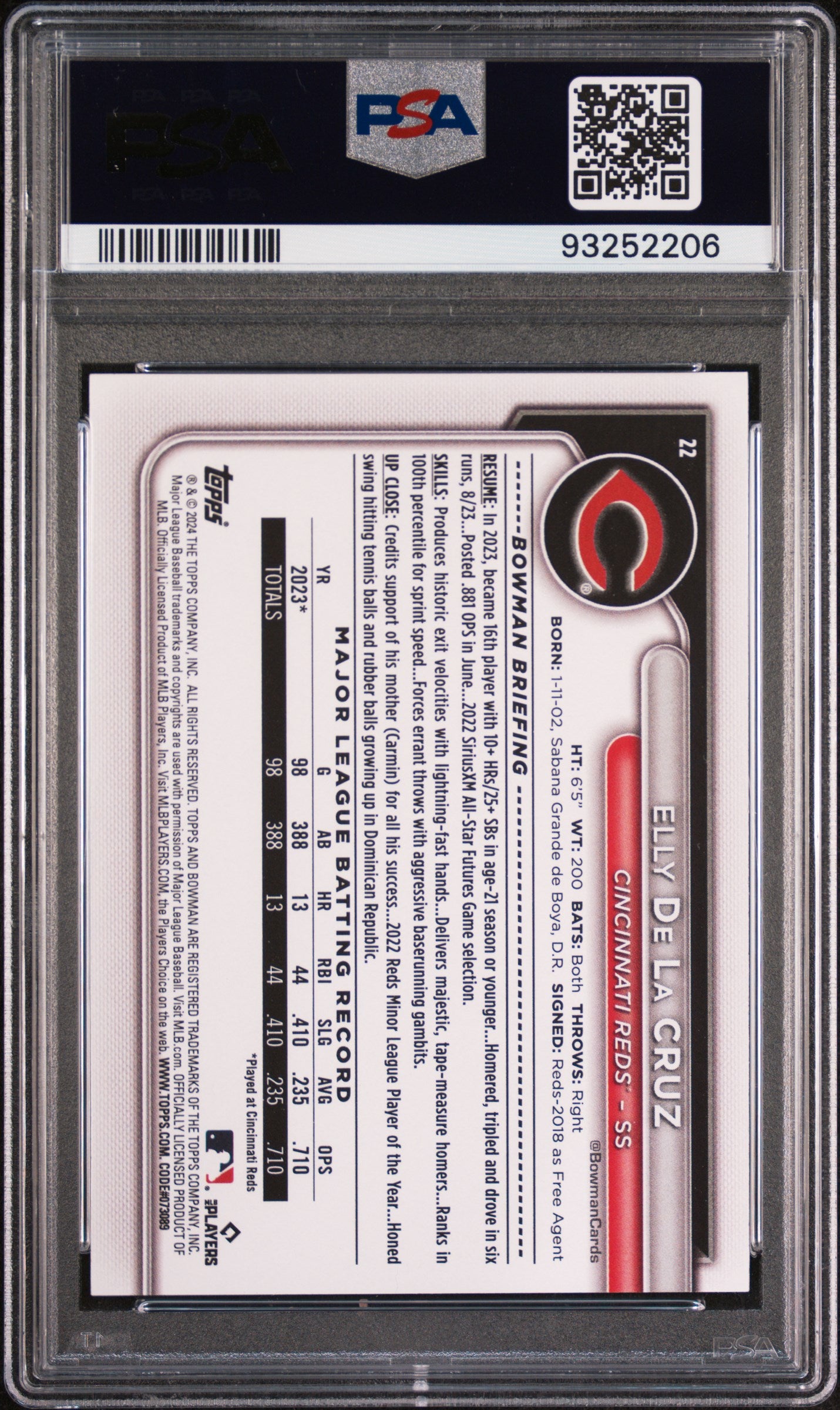 2024 Bowman #22 Elly De La Cruz PSA 9