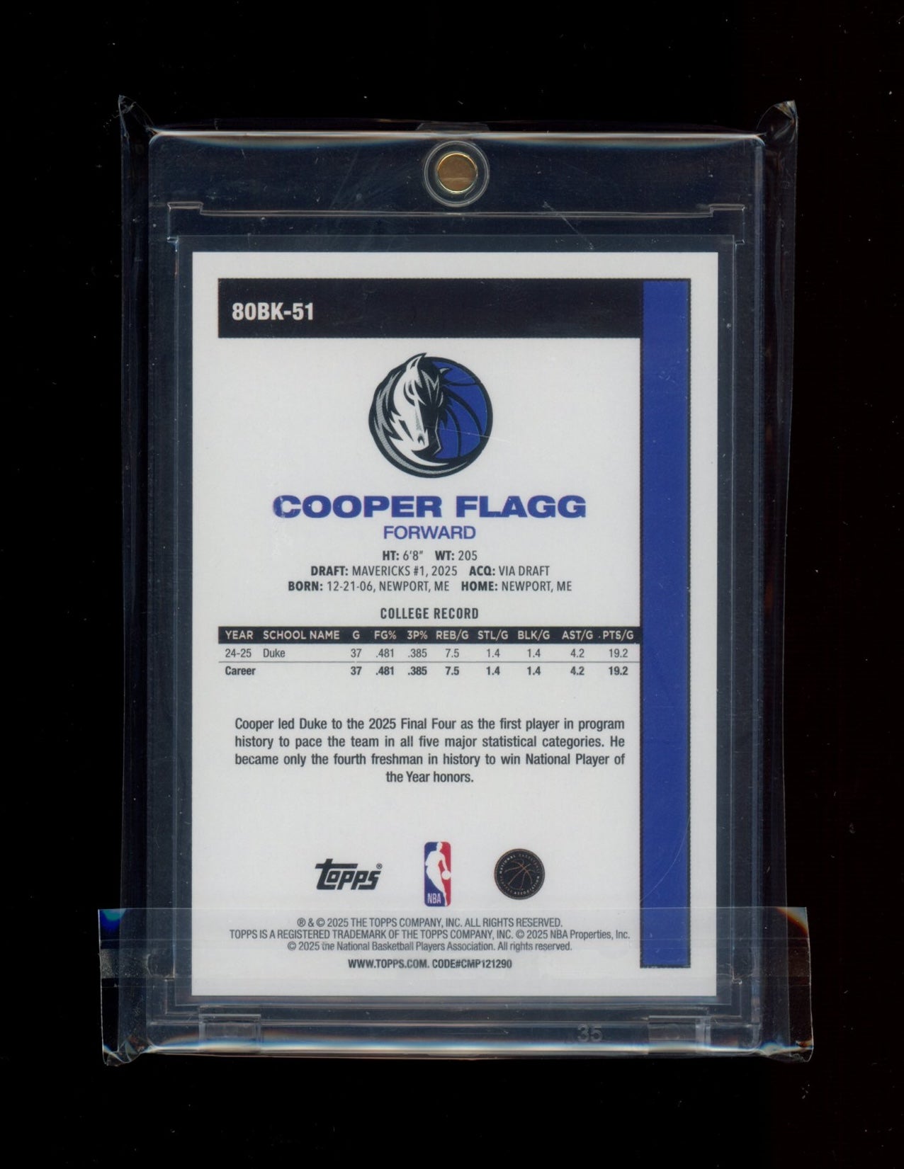 2025-26 Topps #80BK-51 Cooper Flagg 1980-81 Topps Basketball