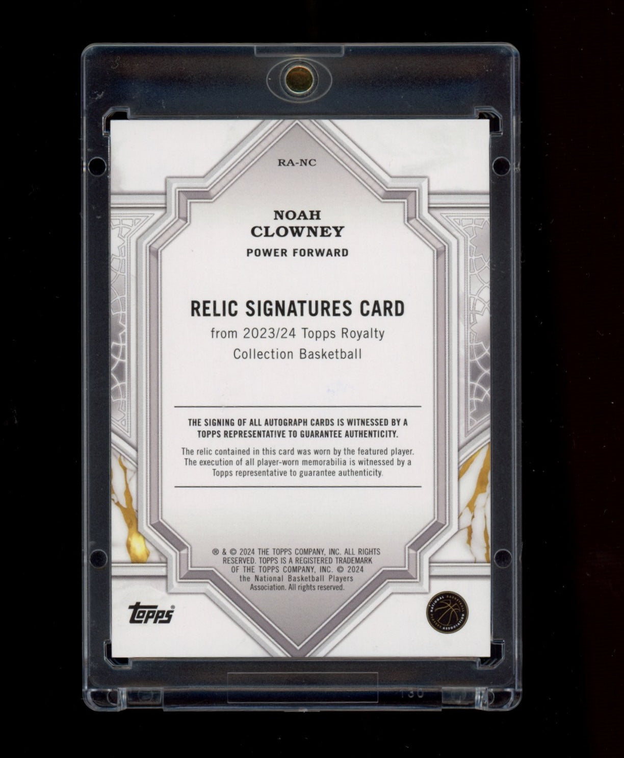 2023-24 Topps Royalty #RA-NC Noah Clowney Relic Signatures /25