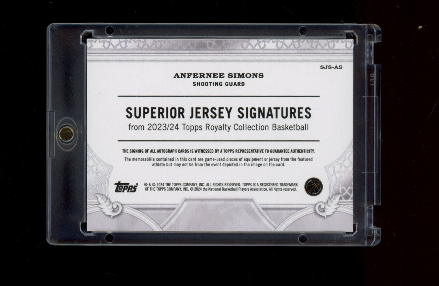2023-24 Topps Royalty #SJS-AS Anfernee Simons Superior Jersey Sig /25