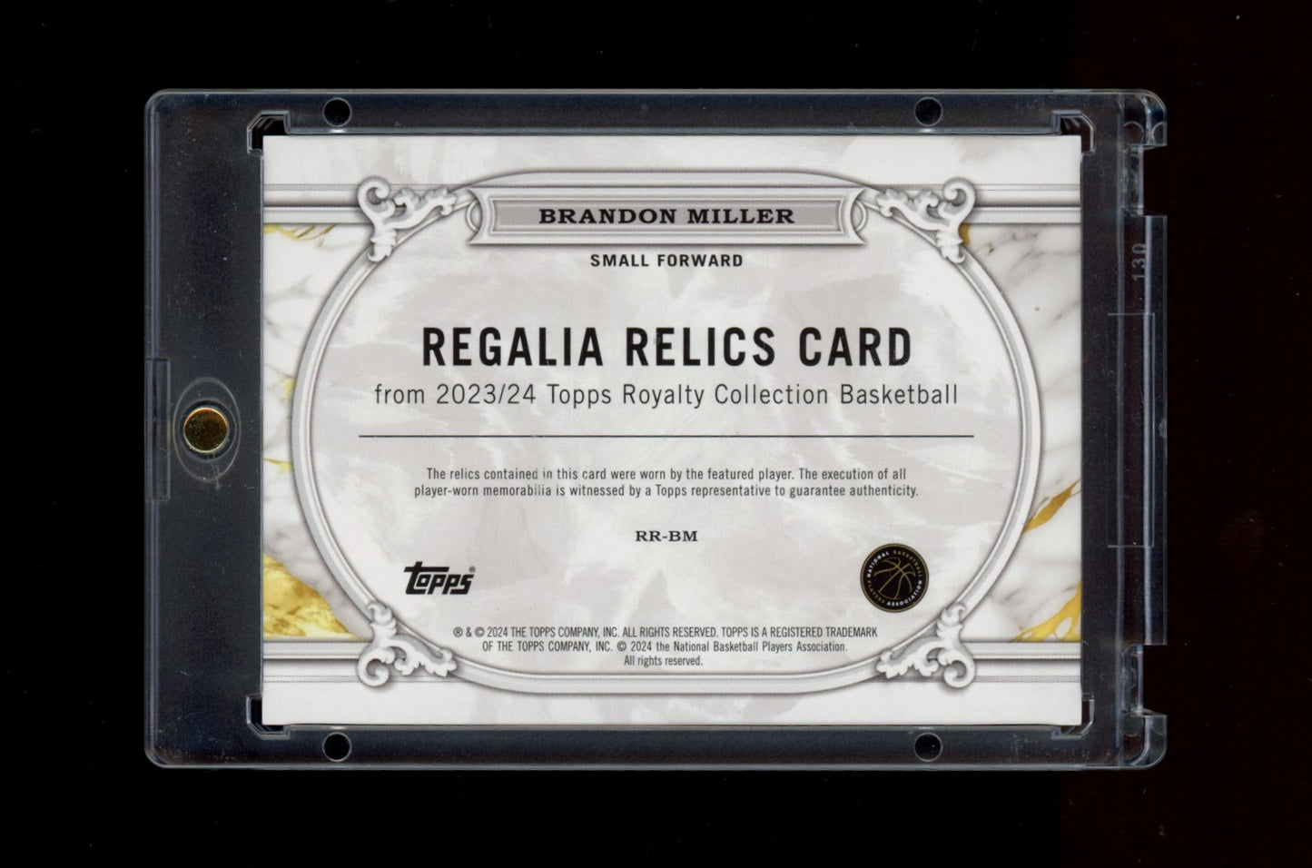 2023-24 Topps Royalty #RR-BM Brandon Miller Regalia Relics #/99