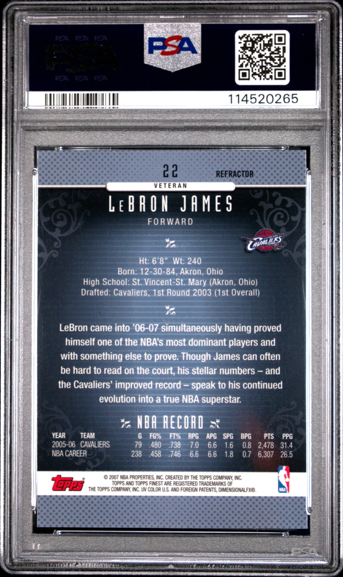 2006 Finest #22 Lebron James Refractor PSA 10