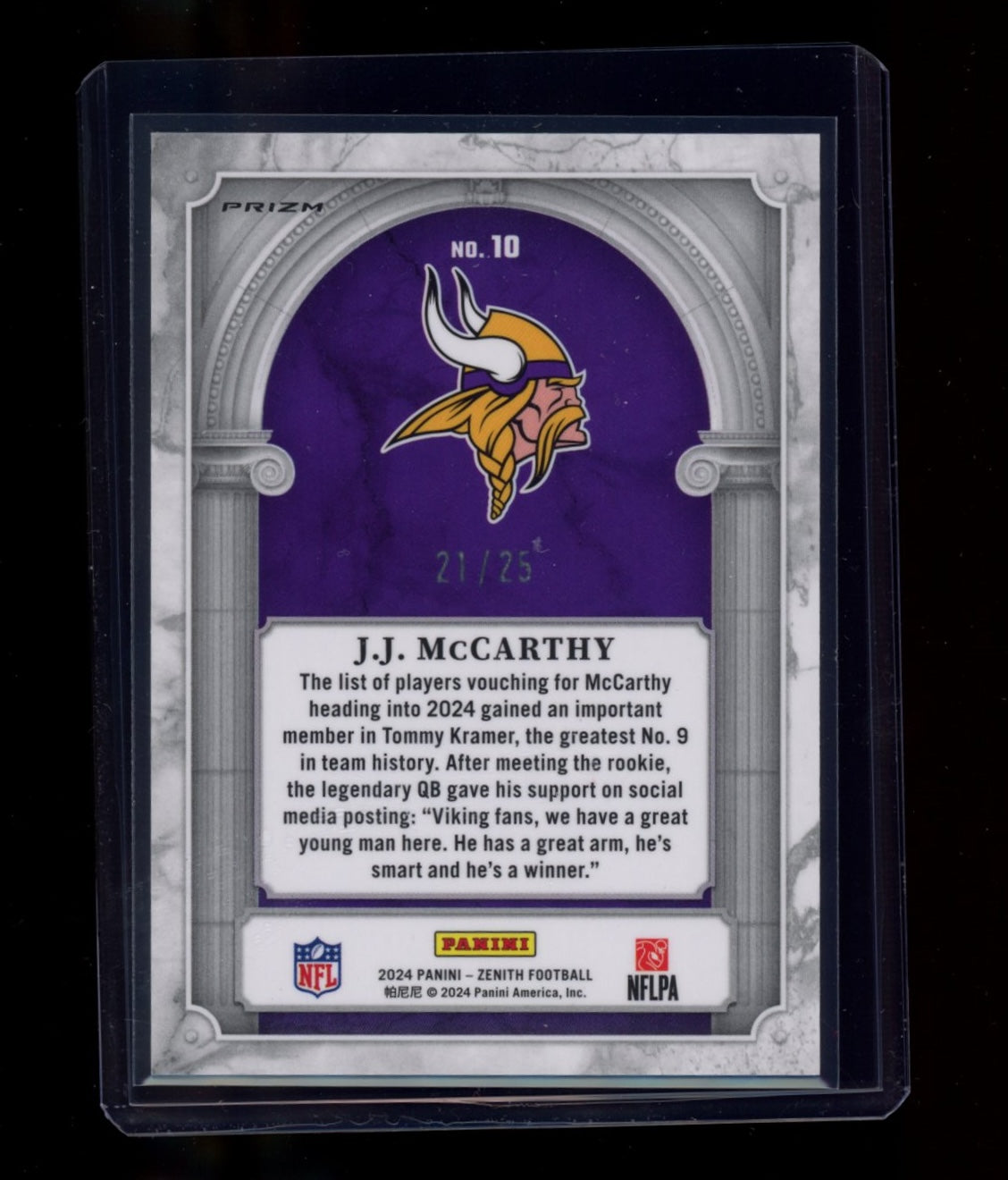 2024 Panini Zenith #10 J.J. McCarthy Z Marquee Blue #/25