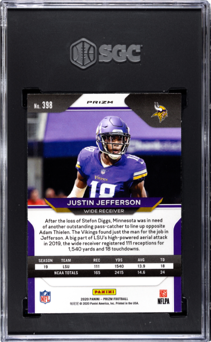 2020 Panini Prizm #398 Justin Jefferson Variation No Huddle Prizm SGC 9.5