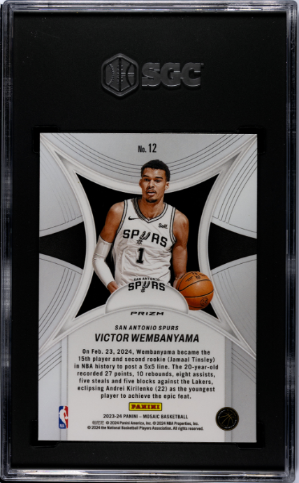 2023-24 Panini Mosaic #12 Victor Wembanyama Epic Performers Mosaic Prizm SGC 9.5