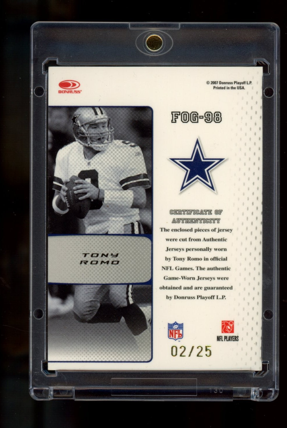 2007 Leaf Certified Materials #FOG-98 Tony Romo Fabric of the Game NFL #/25
