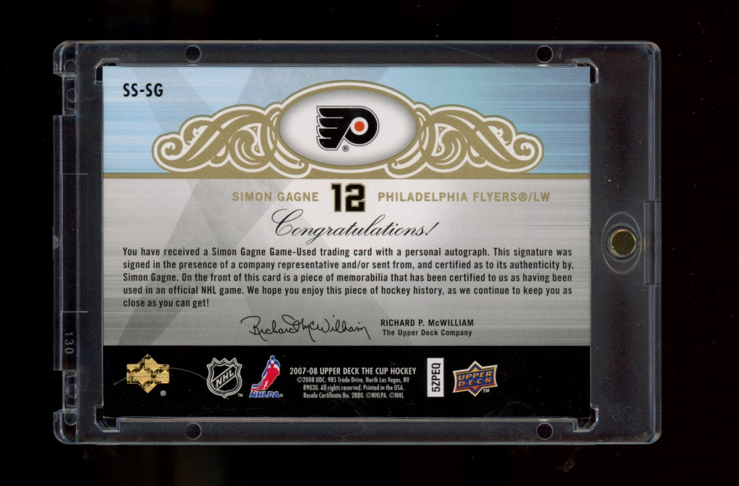 2005-06 Upper Deck The Cup #SS-SG Simon Gagne Scripted Swatches #/25 Jsy #