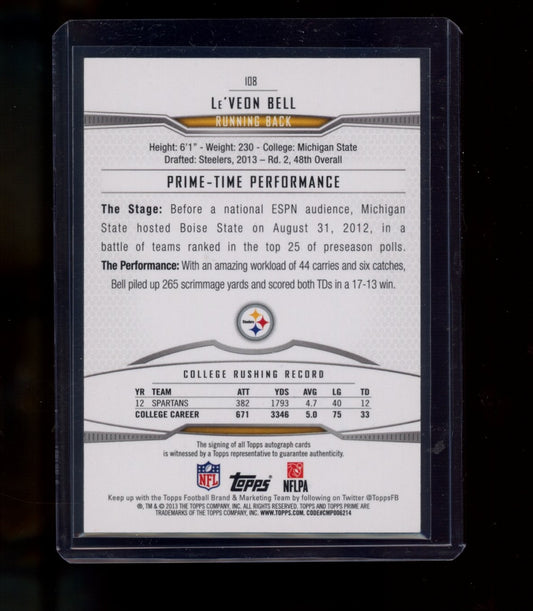 2013 Topps Prime #108 Le'Veon Bell Autographs Silver Rainbow #/25