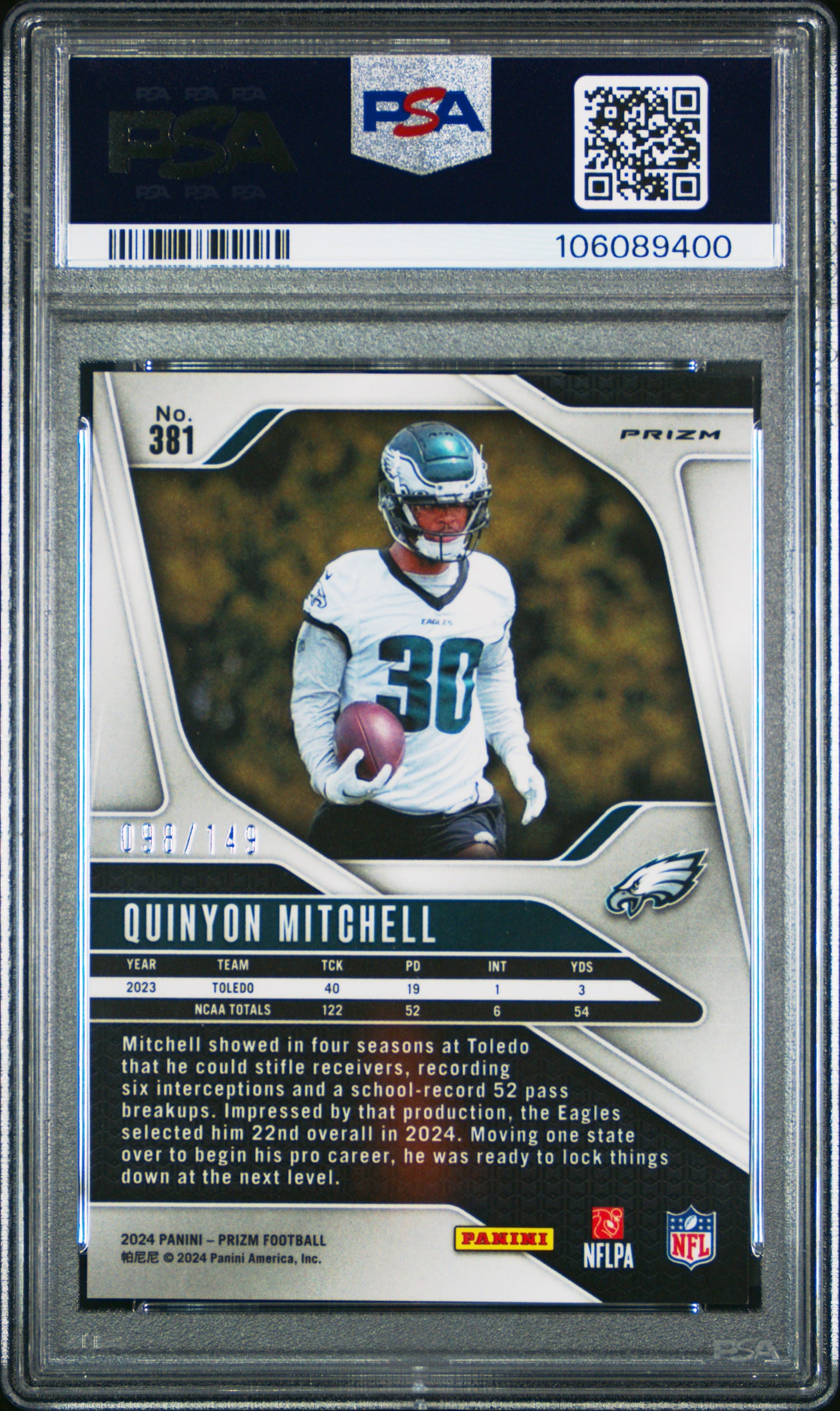 2024 Panini Prizm #381 Quinyon Mitchell Red Wave PSA 9