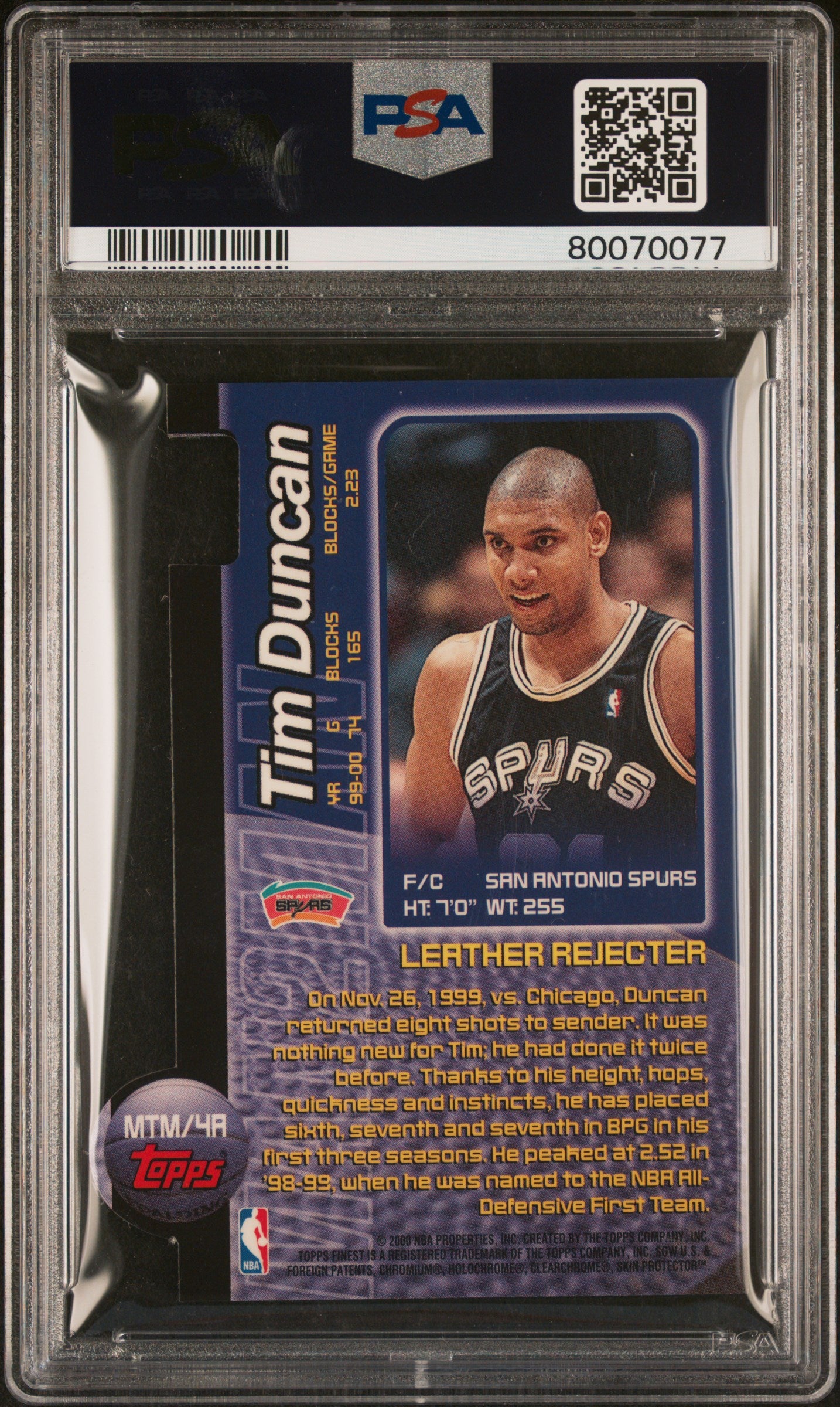 2000 Finest Man 2 Man #4A Tim Duncan Man 2 Man PSA 9