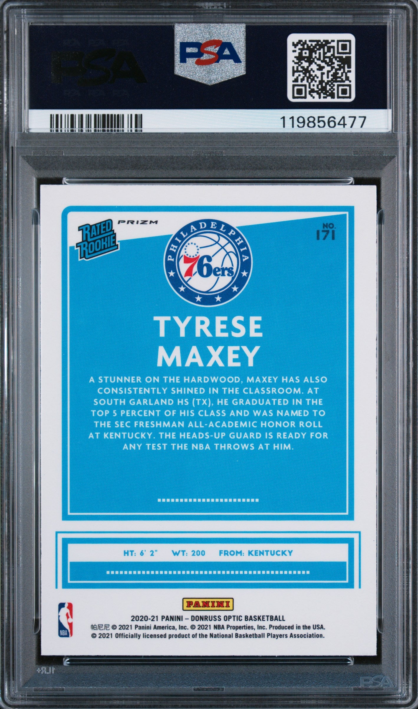 2020-21 Donruss Optic #171 Tyrese Maxey Holo PSA 10