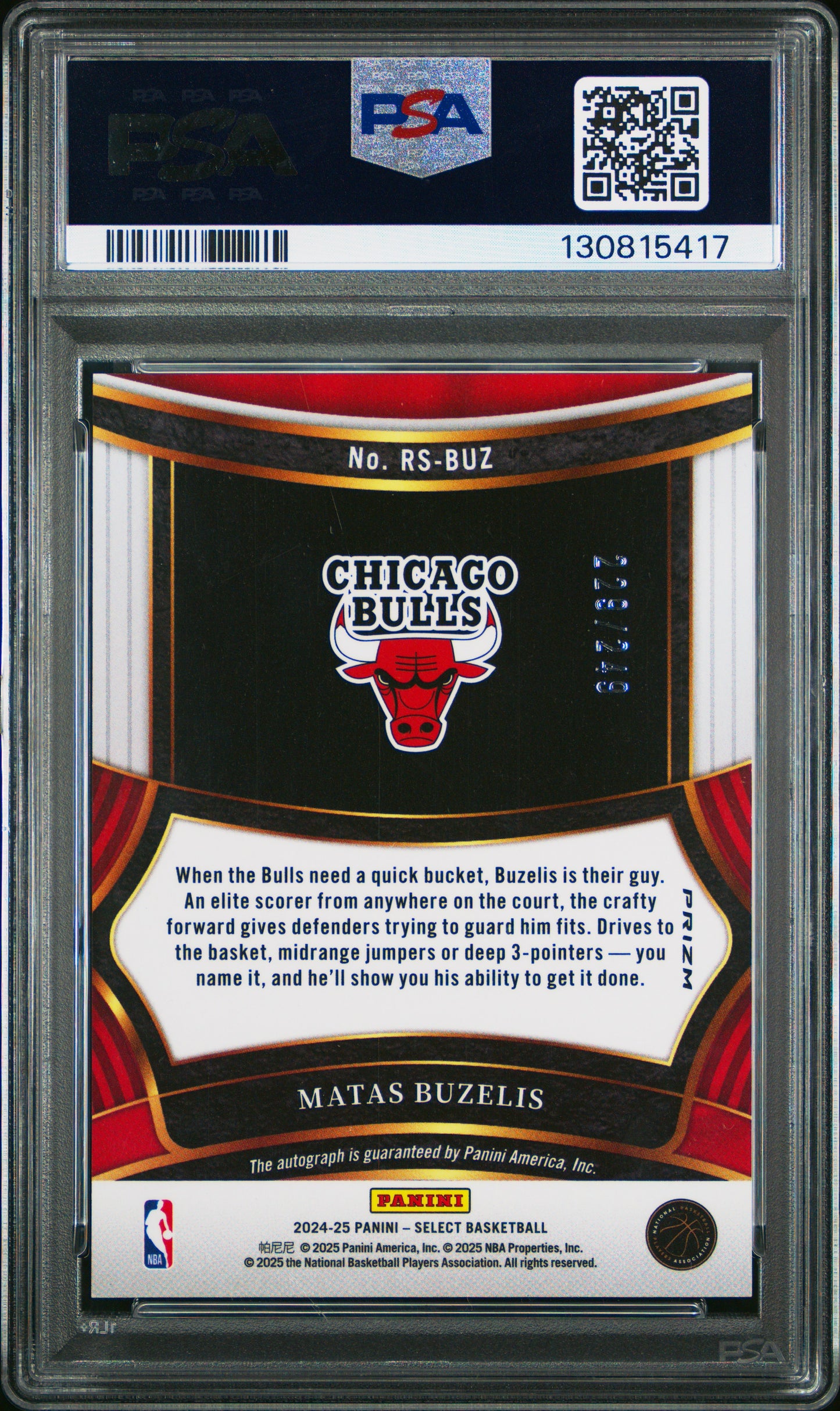 2024 Panini Select Rookie Signatures #RSBUZ Matas Buzelis PSA 10