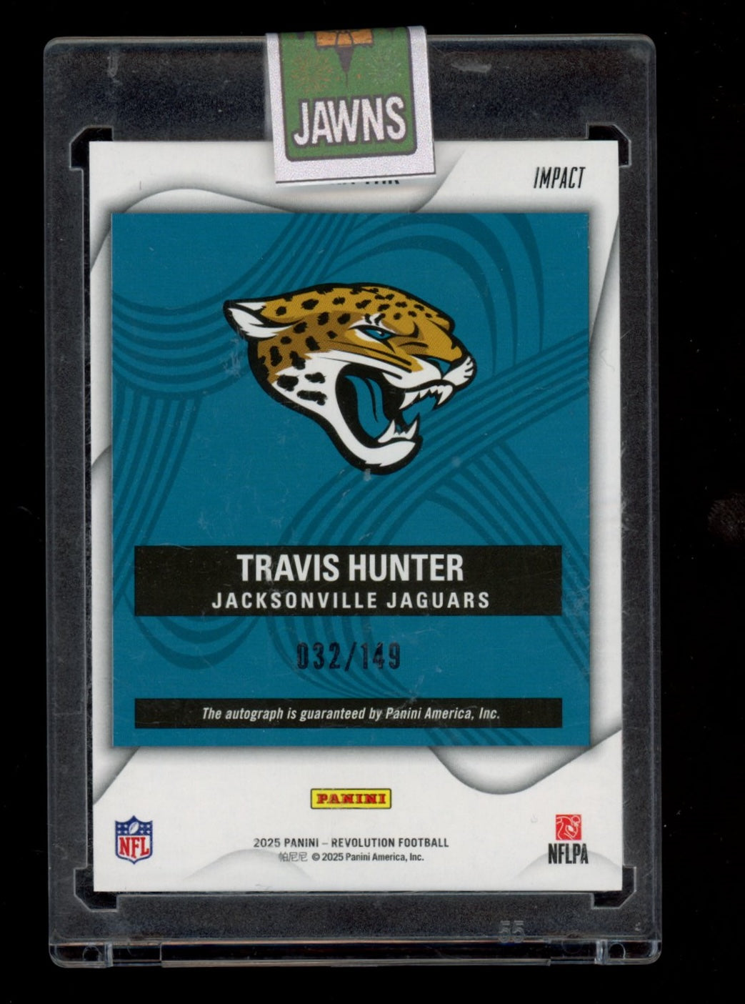 2025 Panini Revolution #RA-THR Travis Hunter Rookie Autographs Impact #/149