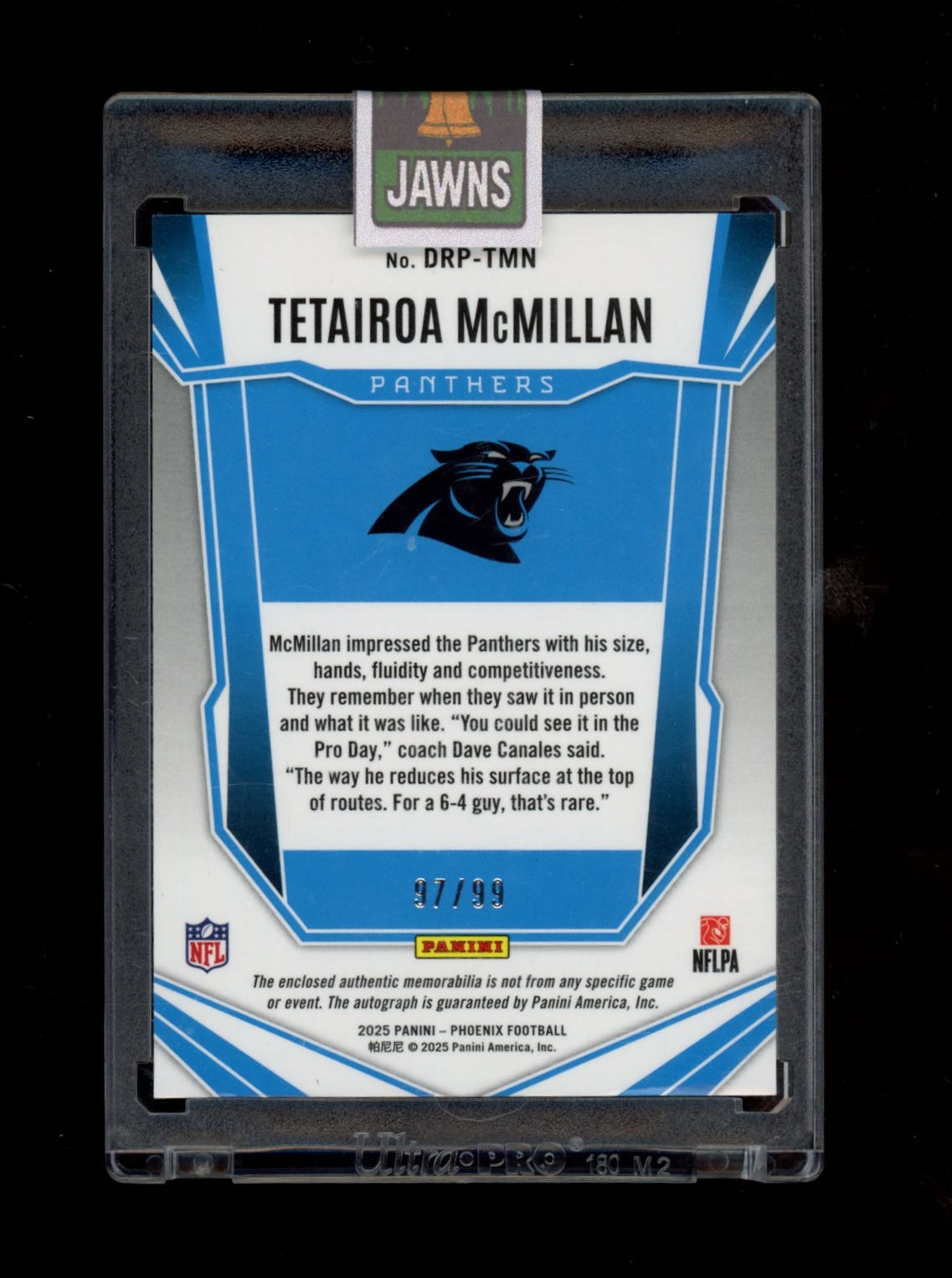 2025 Panini Phoenix #DRP-TMN Tetairoa McMillan Dual Rookie Auto Red Prizm #/99