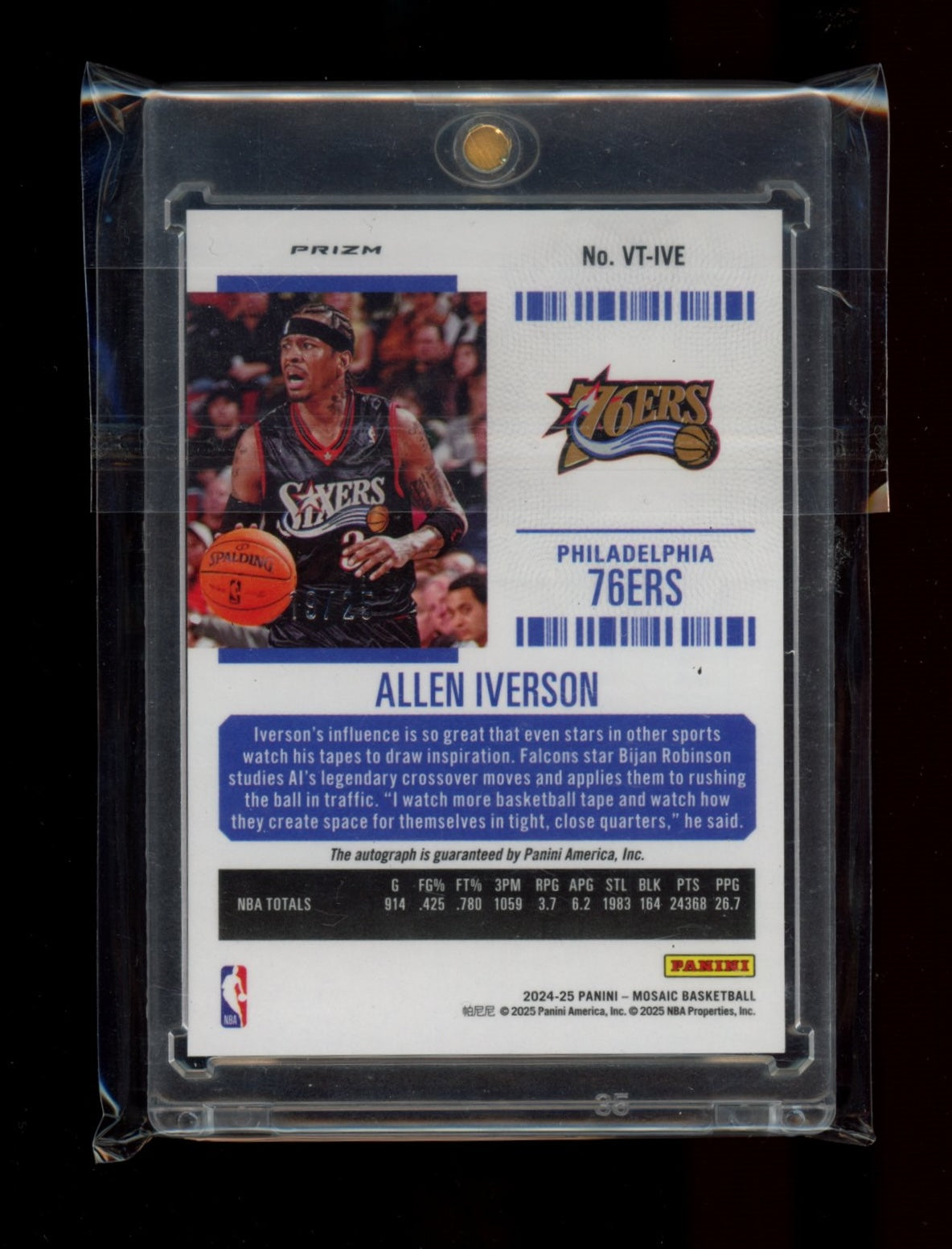 2024-25 Panini Mosaic #VT-IVE Allen Iverson Veteran Ticket White #/25