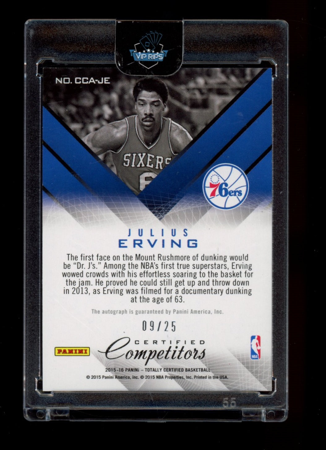 2015-16 Panini Totally Certified #CCA-JE Julius Erving Certified Auto #/25