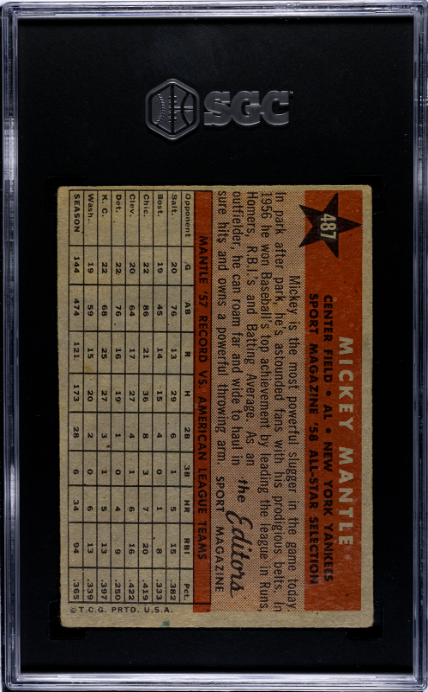 1958 Topps #487 Mickey Mantle All-Star SGC 2