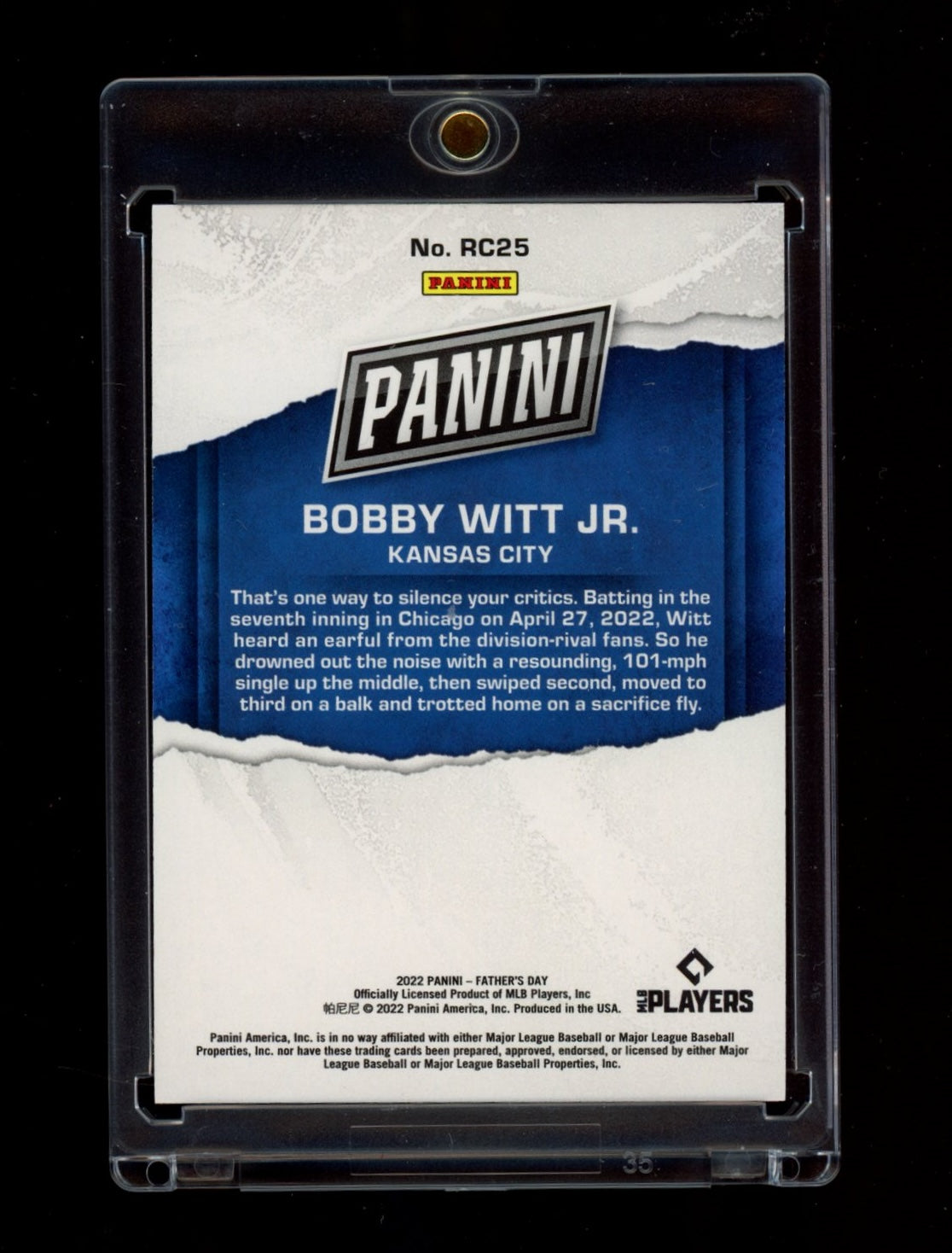 2022 Panini Father's Day #RC25 Bobby Witt Jr. Rookies Gold #/10