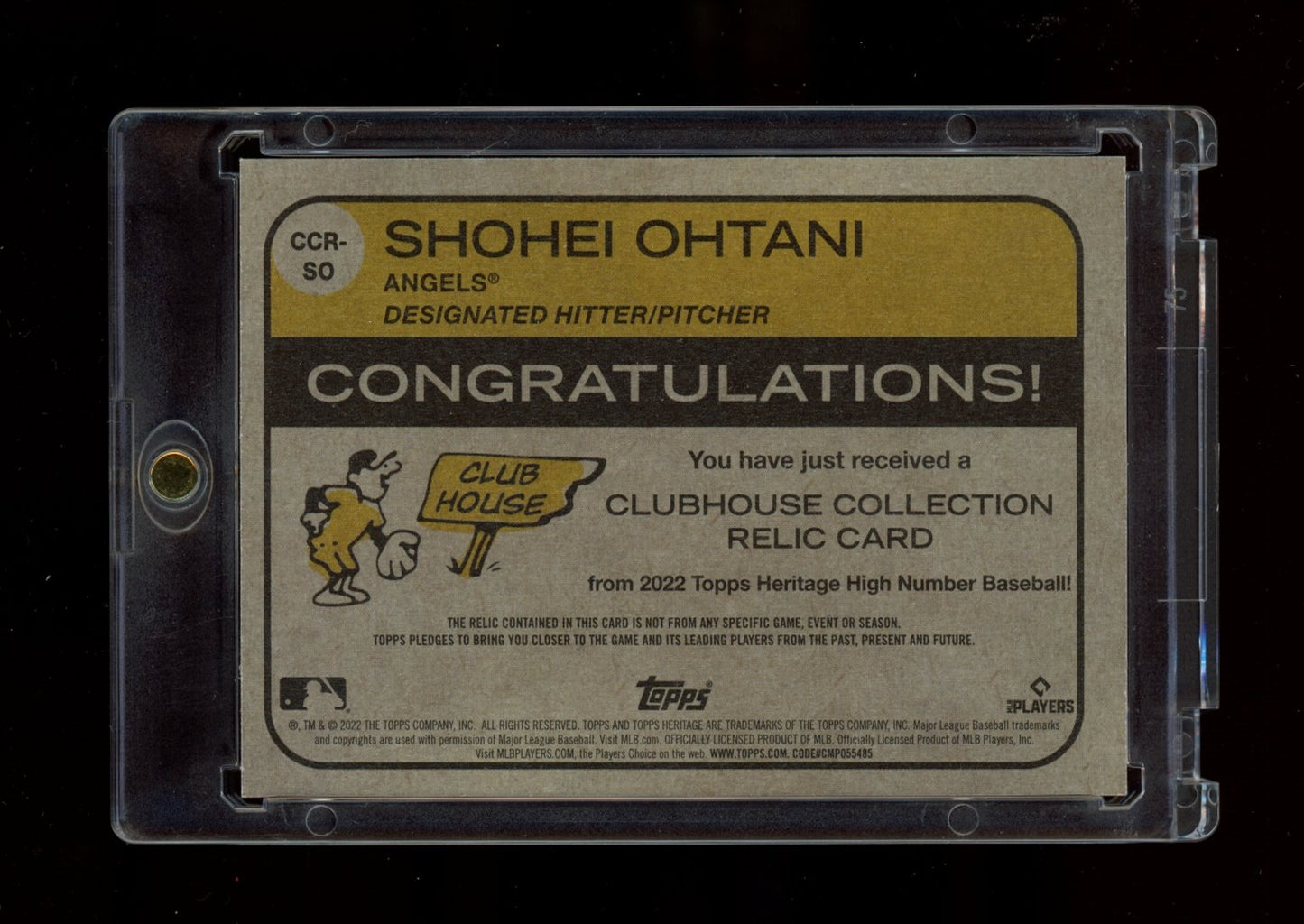 2022 Topps Heritage #CCR-SO Shohei Ohtani Clubhouse Collection Relics