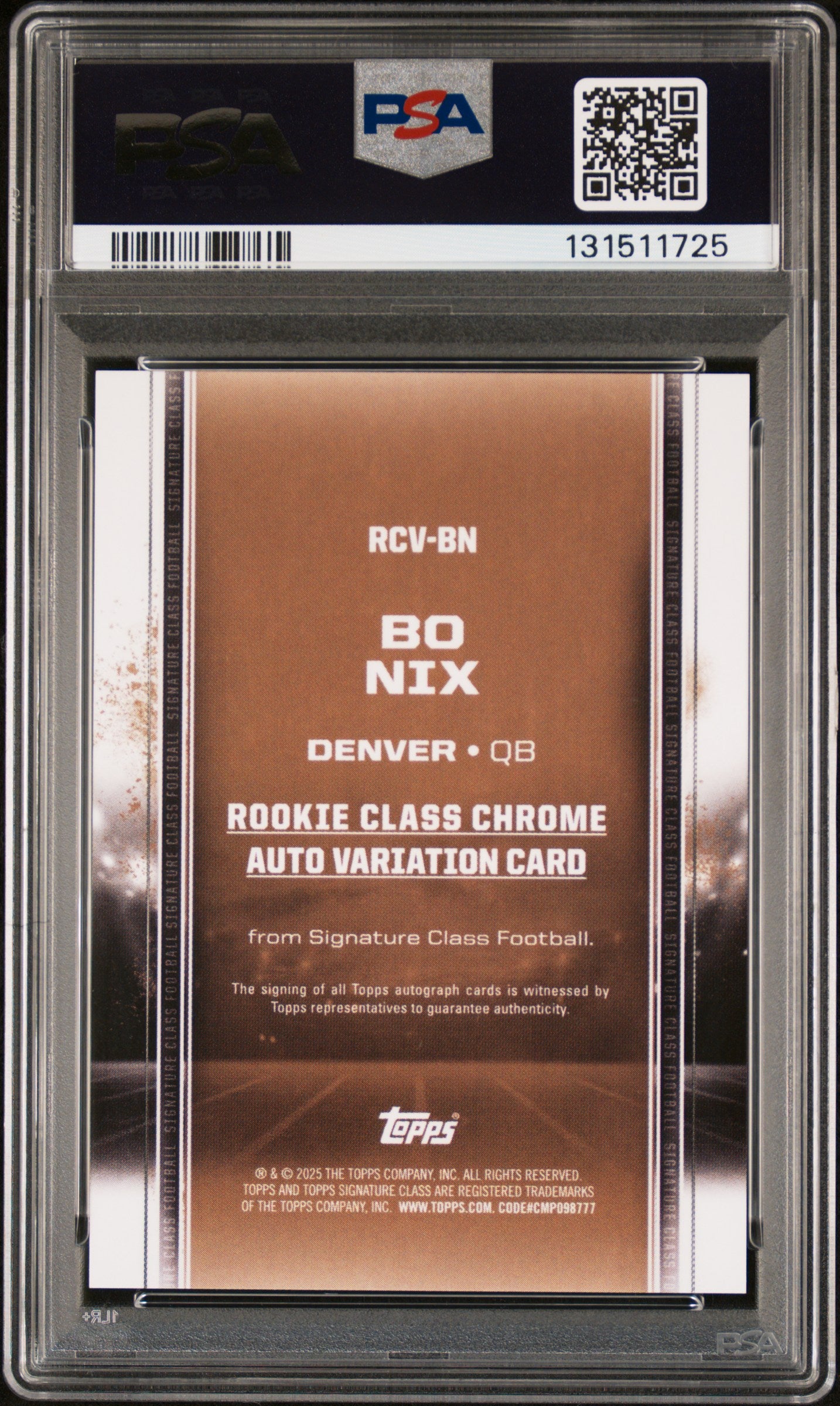 2024 Topps Sig Class Autograph Variation #RCVBN Bo Nix Rk Class Red /25 PSA 9