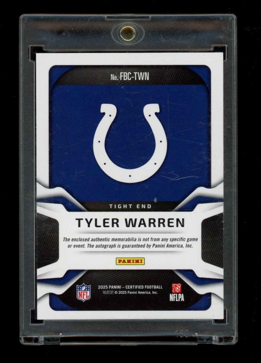 2025 Panini Certified #FBC-TWN Tyler Warren Freshman Fabric Sig #/499