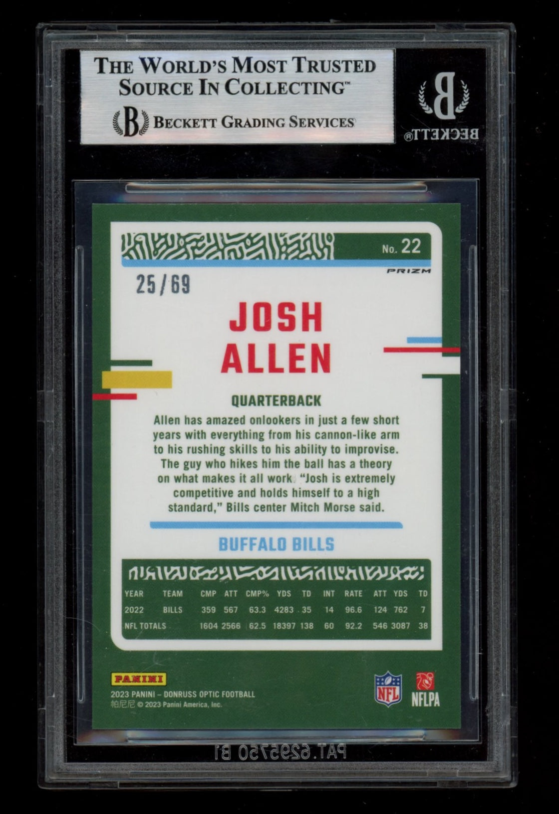 2023 Donruss Optic #22 Josh Allen Electricity BGS 9 #/69