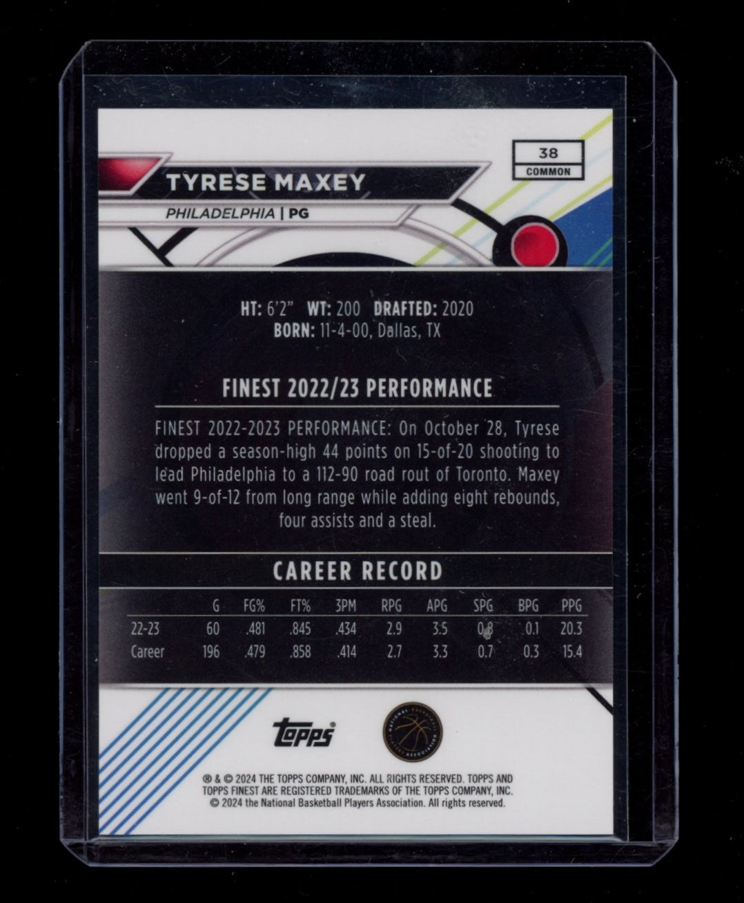 2023-24 Finest #38 Tyrese Maxey Red Refractors #/5