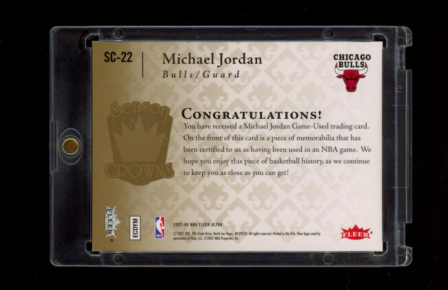 2007-08 Ultra #SC-22 Michael Jordan Season Crowns Memorabilia