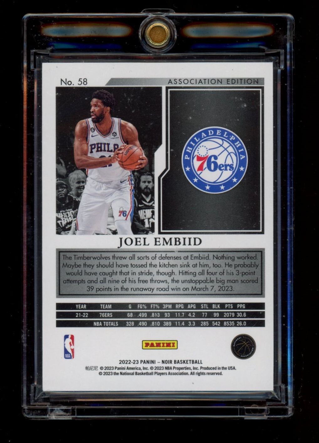 2022-23 Panini Noir #58 Joel Embiid Holo Gold #/5