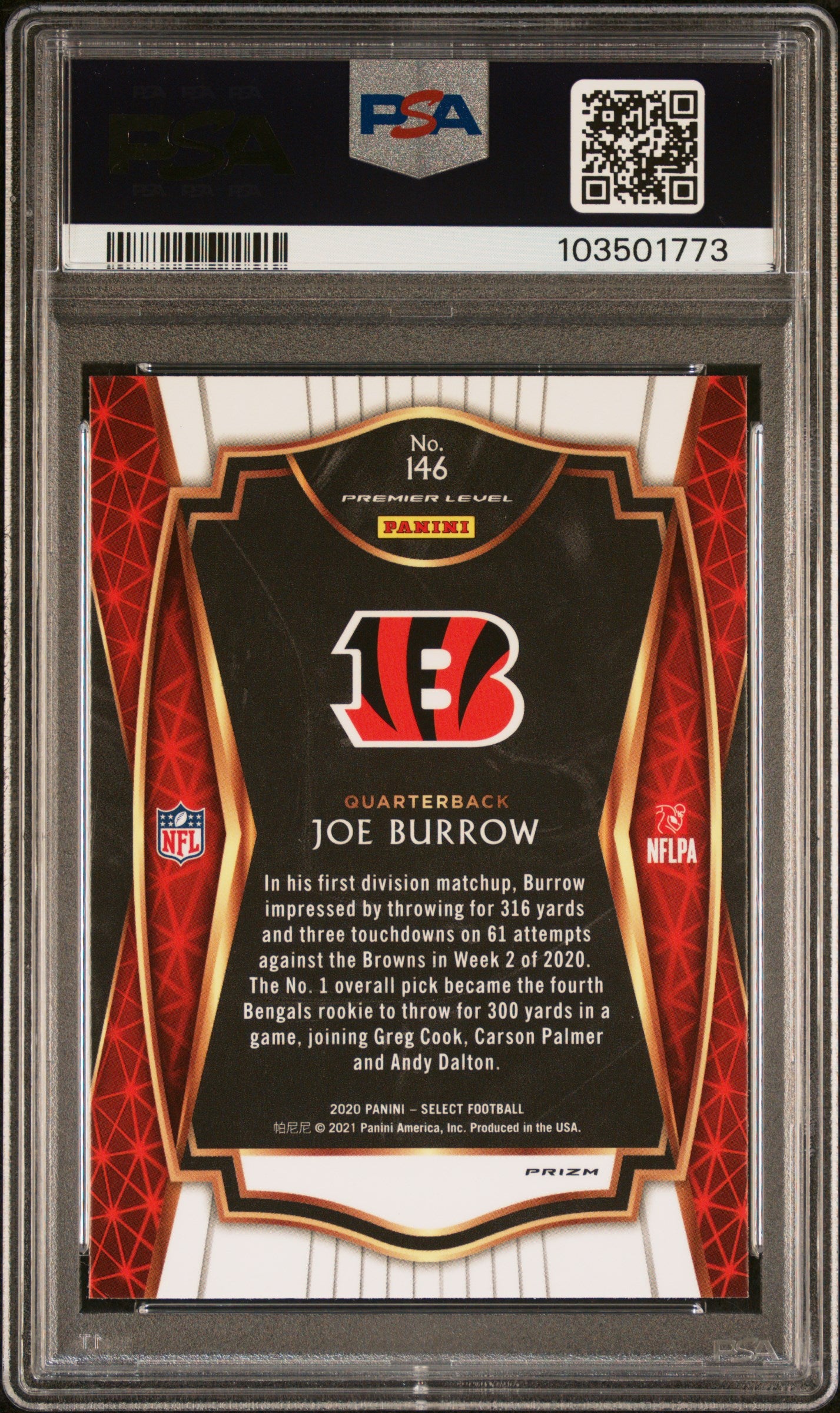 2020 Panini Select #146 Joe Burrow Silver Prizm PSA 10