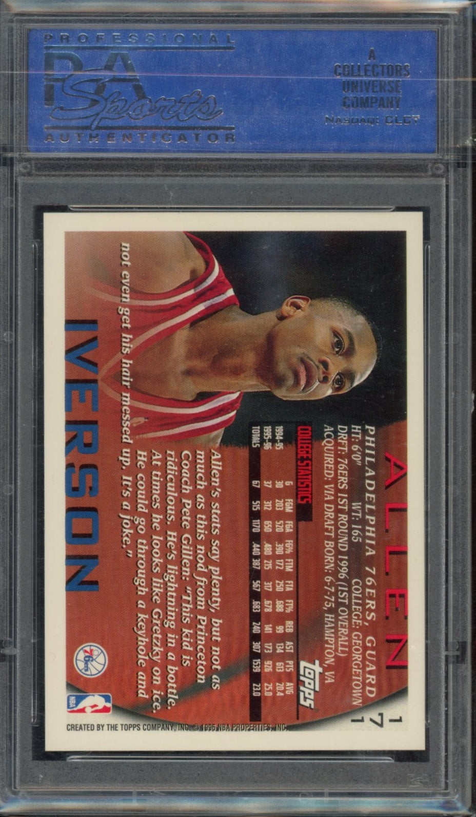 1996 Topps #171 Allen Iverson PSA 10