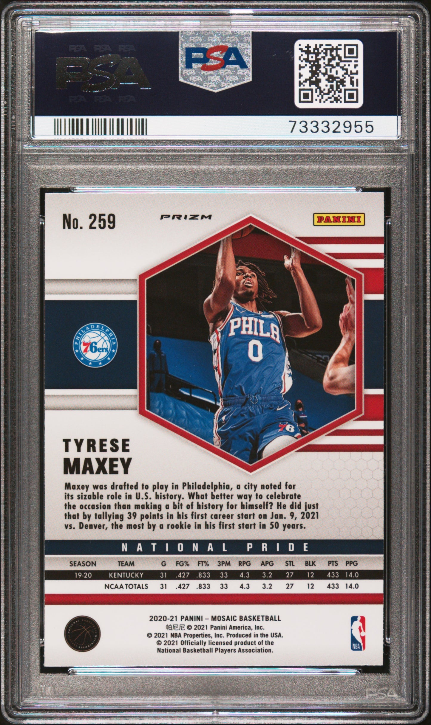 2020 Panini Mosaic #259 Tyrese Maxey Fast Break-Silver PSA 10